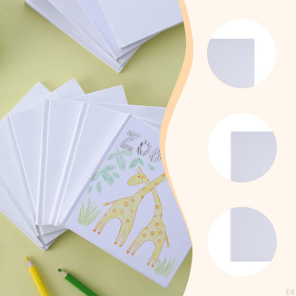 10 Blank Hardcover Notebooks for Children, Unlined Pages, Portable And Practical DIY White