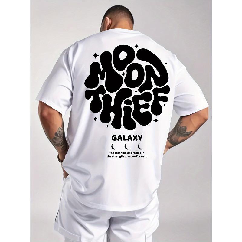 

European Size Men s Retro 70s/80s Vintage Music T-Shirt - Back to the 80s Moon Thief & Graphic Print,Casual Short Sleeve Round Neck Tee with Lettering S белый