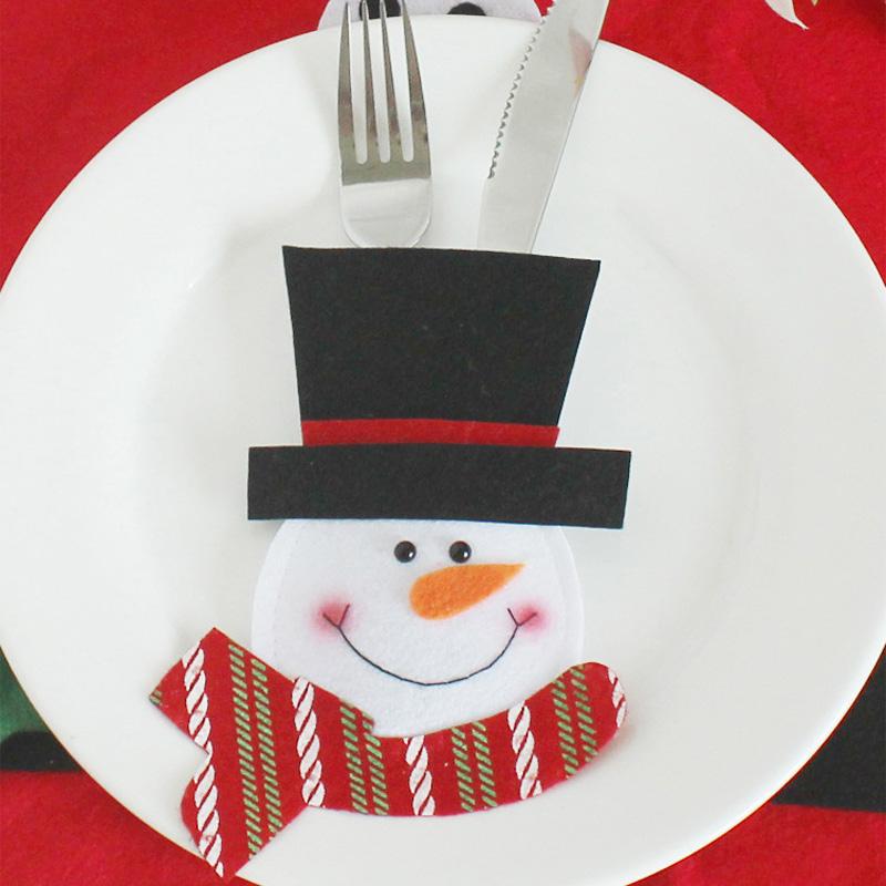 Santa Claus Snowman Cutlery Bag Tableware Organizer Christmas Knife Fork Cutlery Holder New Year Table Decoration Party Supplies
