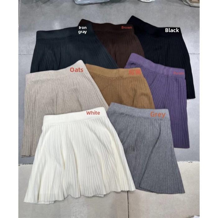 Elegant Knit Pleated Skirt For Women With Elastic Waist For Office Wear