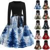 Women's Casual Christmas Print Neck Vintage Dress for Holiday Party
