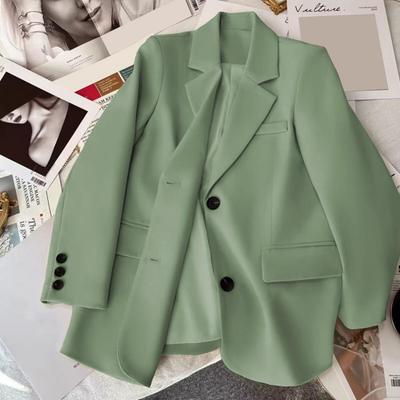 Women Suit Coat Lapel Long Sleeve Flap Pockets Suit Jacket Single Breasted Back Slit Design Solid Color Business Outwear