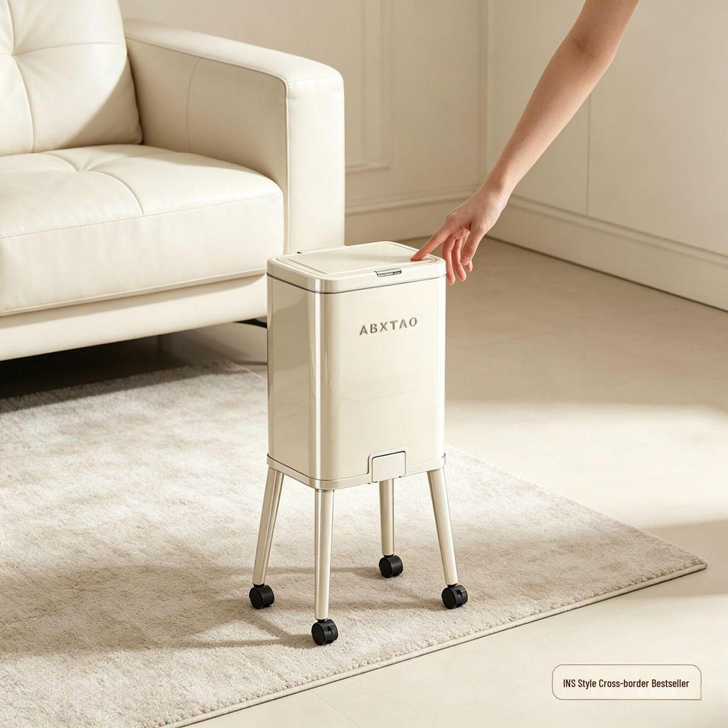High-Legged Kitchen Trash Can with Wheels - Large Capacity, Narrow Gap, with Lid