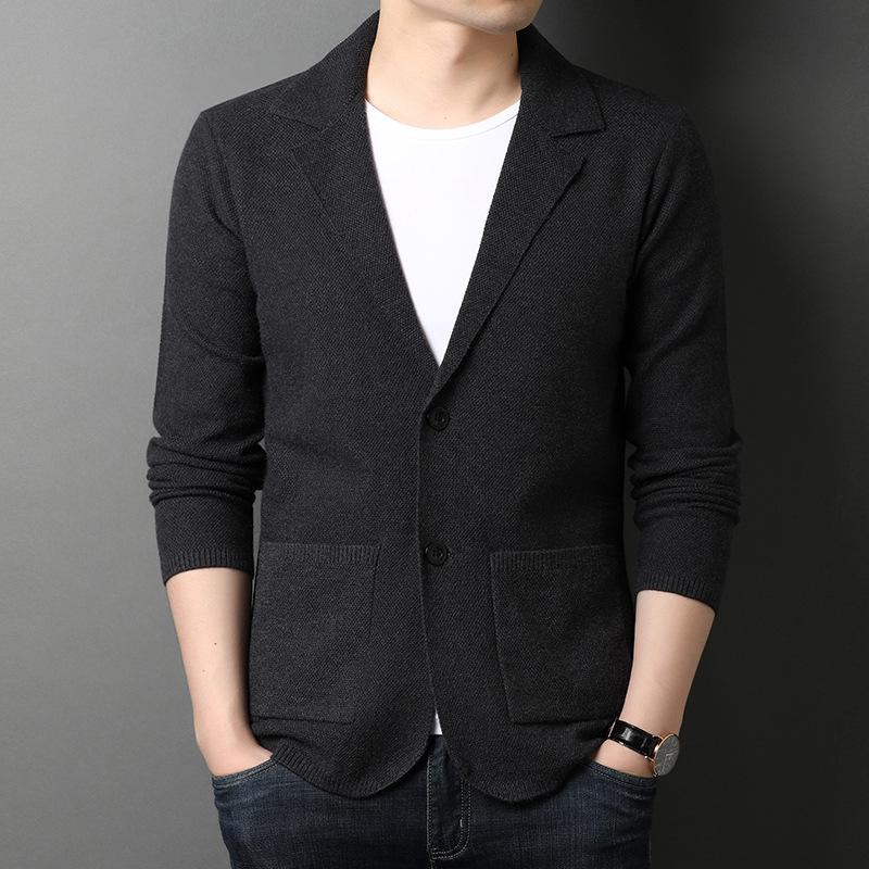 Wiosenny Nowy Cienki Dzianinowy Kardigan Męski Casualowy Dzianinowy Jednokolorowy Wszechstronny Garnitur Biznesowy Męska Marynarka
