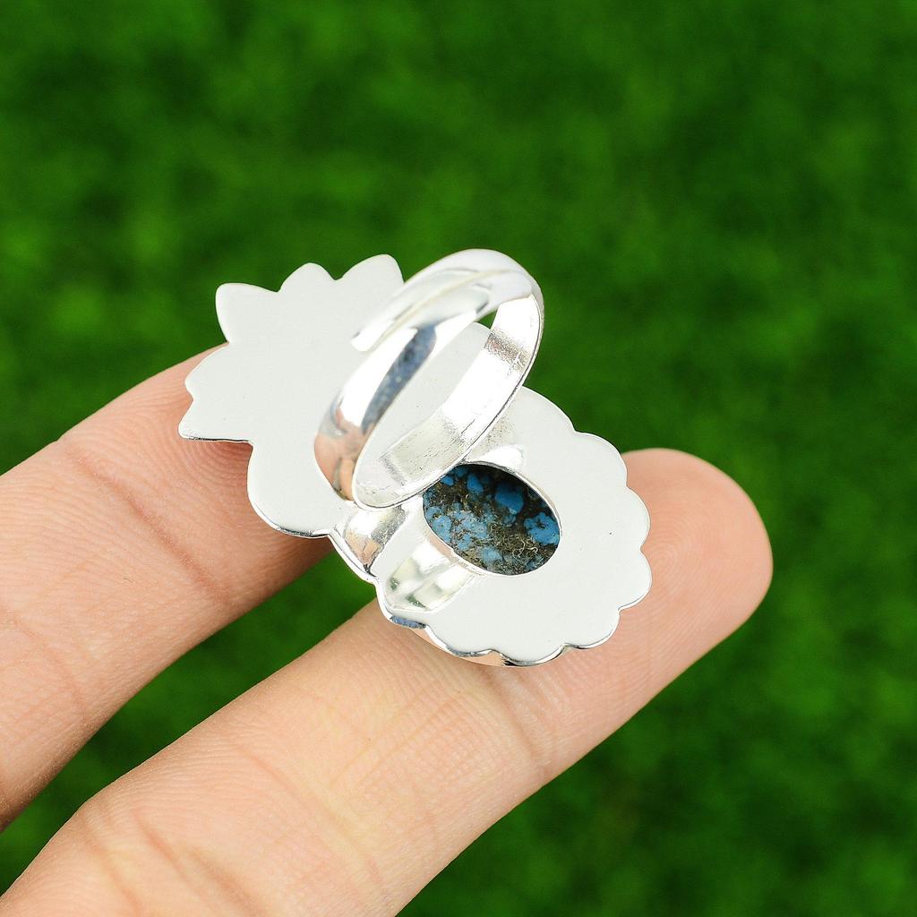 Sterling Silver Oval Natural Tibetan Turquoise Promise Stackable Ring Jewelry