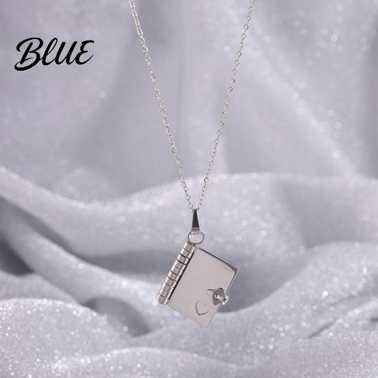 Mini Book Charm Necklace Titanium Steel Openable Pendant Literary Themed