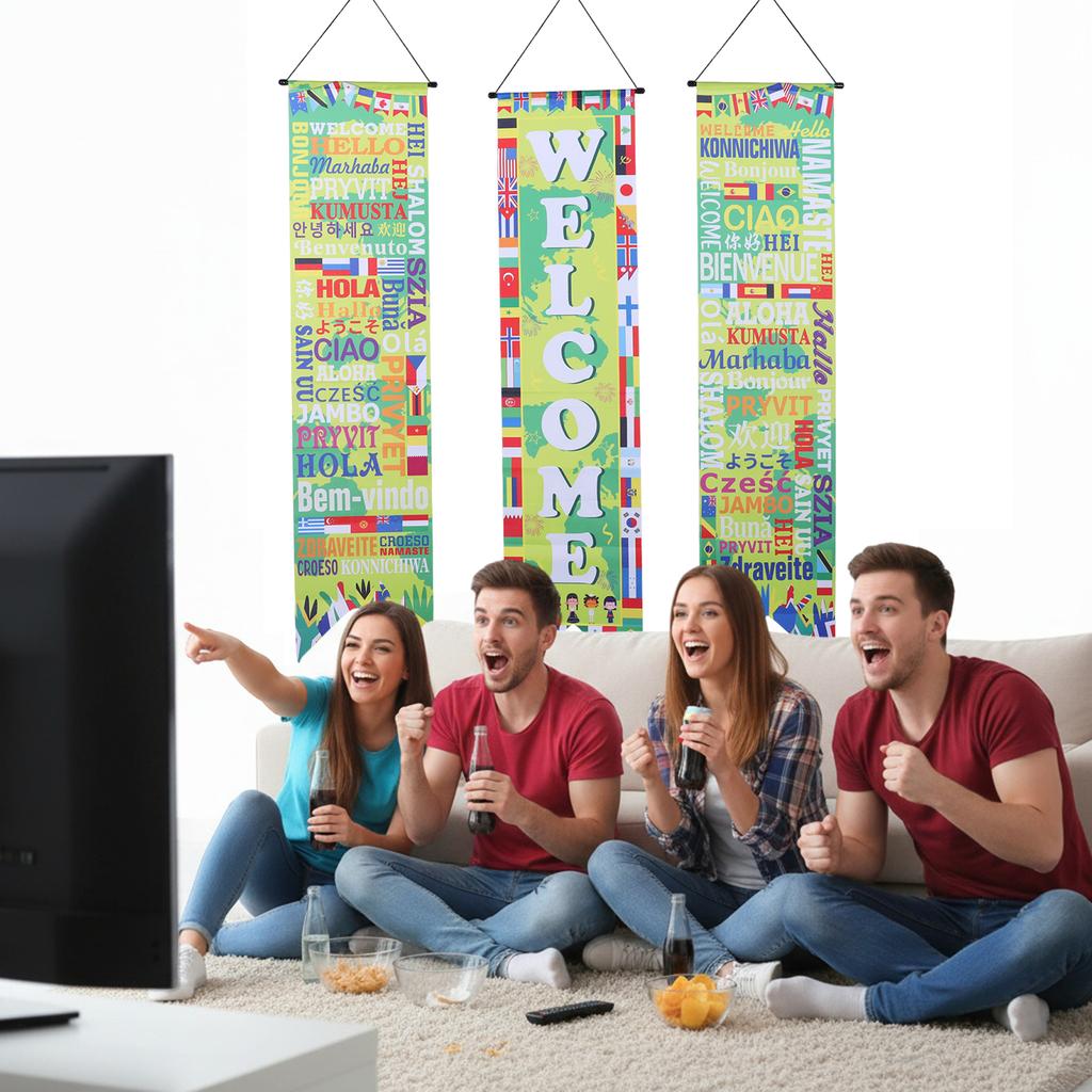 3PCS Soccer 2026 Hanging Porch Banner Soccer Sports Party Decorations for Porch Door Sports Events Home Decorations