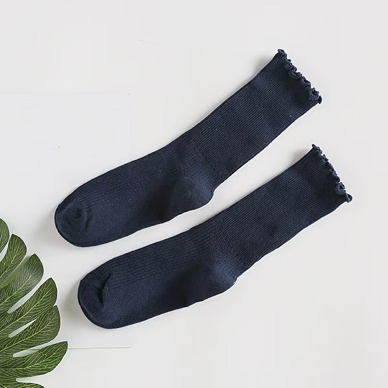Japanese Retro Ruffled Cotton Socks Women Solid Color Ankle Boot Styling Harajuku Christmas Girlfriend Gift Pink Yellow Cute
