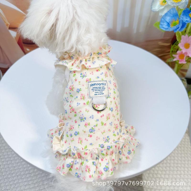 Dog Cat Clothes Pet Clothing Spring and Summer Floral Skirt Fresh and Cute Princess Skirt Thinner Than Bear Breathable
