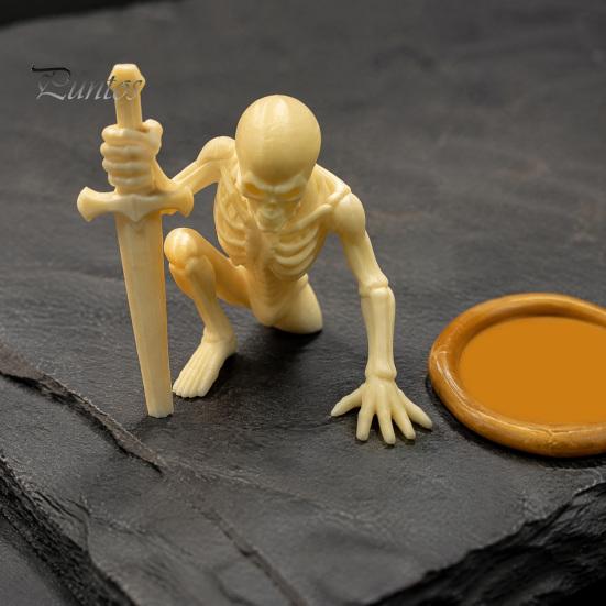 Dark Atmosphere Ornaments 3D Printed Skeleton Figurine with Swords, Creative Desktop Ornament, Halloween Party Supplies Swords Statue for Home Office