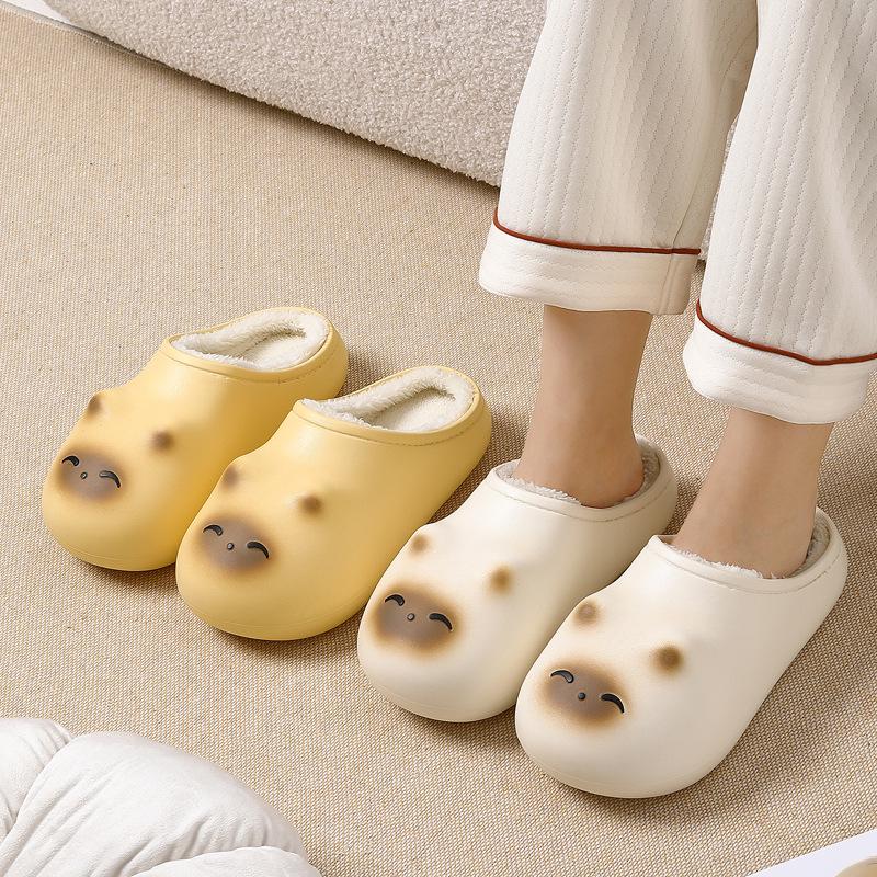 Women's Winter Cute Cat Plush Slippers: Non-Slip, Waterproof, Warm Cotton Slippers