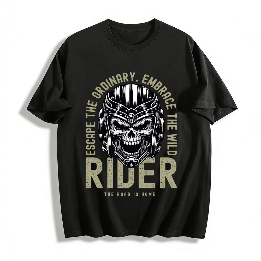 Escape the Ordinary Embrace Wild Skull Biker Rider Tee Pure cotton T-shirt XXS