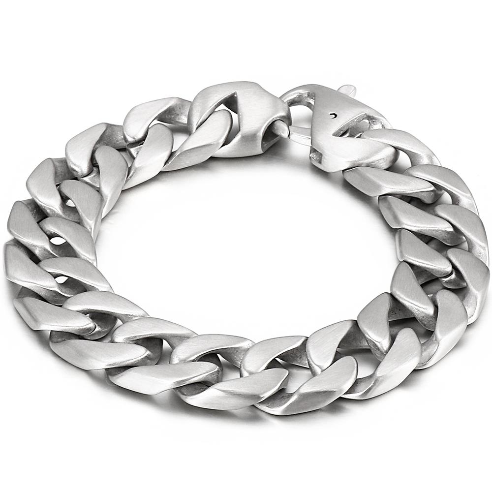 Hypoallergenic Matte Stainless Steel Cuban Chain Bracelet for Men Brushed Black/Silver Color Men's Bracelets With Lobster Clasp