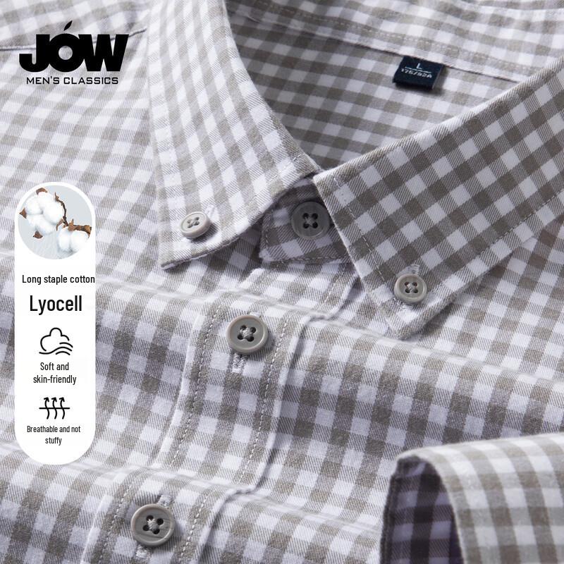 JOW Men s Tencel Cotton Plaid Long Sleeve Shirt 3XL
