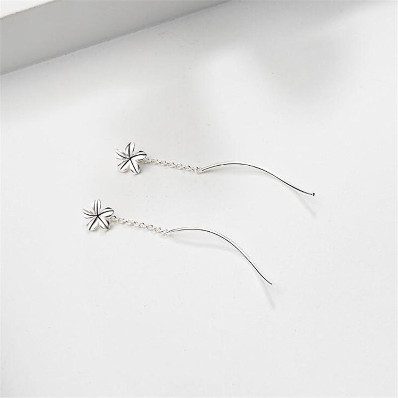 New Fashion Five Petals Short Eardrops 925 Sterling Silver Jewelry Plain Flowers Frangipani Wave Women Dangle Earrings Se669