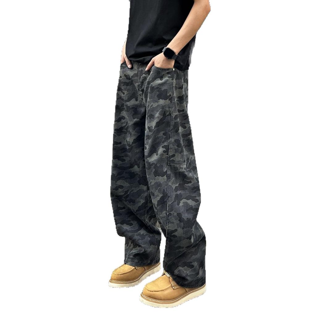 American retro camouflage jeans men's ruffian handsome high street trendy brand lumberjack straight wide-leg versatile casual pants