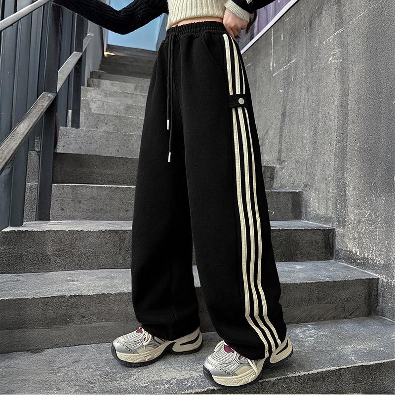 Girls Big Kids Striped Casual High Waist Wide Leg Long Sports Sweatpants