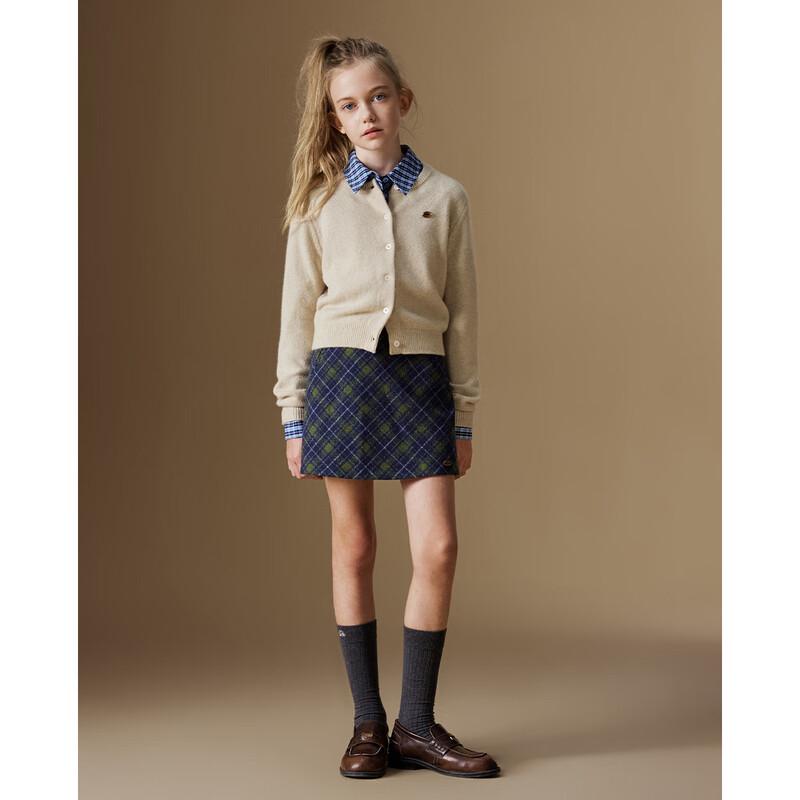 ELLE KIDS Girls' 95% Wool Round Neck Knit Cardigan
