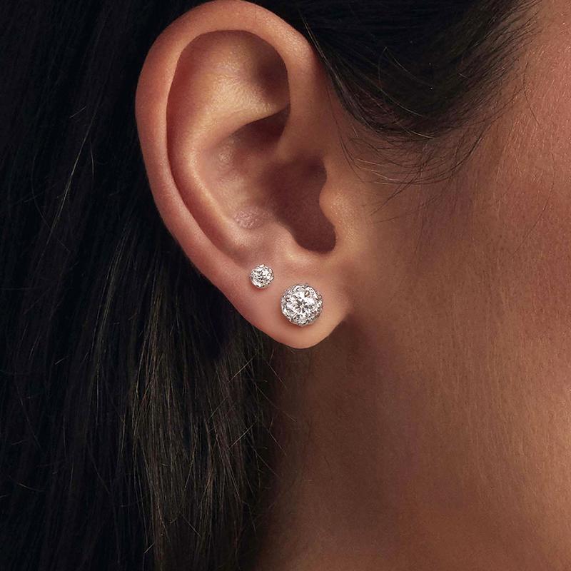WOSTU Classical Round 1 CT Moissanite Stud Earrings For Women 925 Sterling Silver Cube Earrings Moissanite Wedding Jewelry