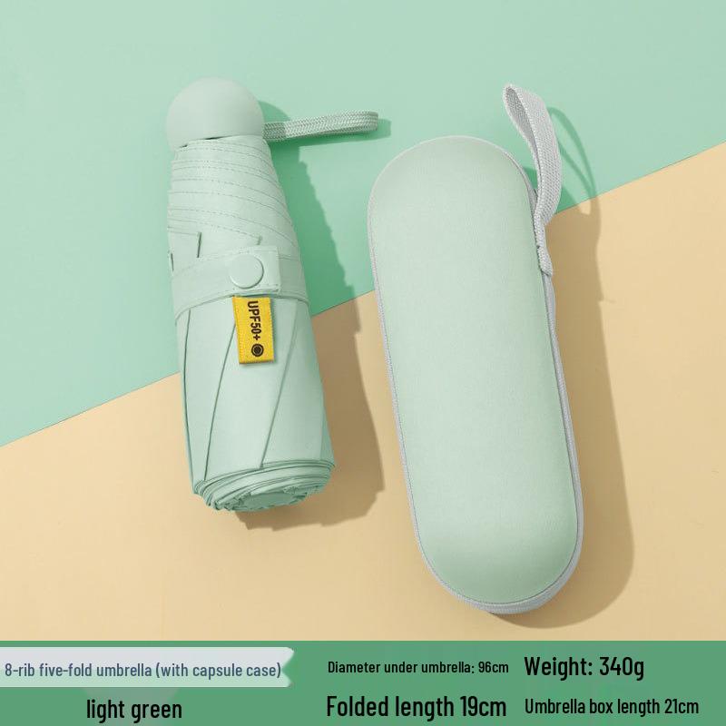 Women's Dual-Use Mini Umbrella: Compact Five-Fold Design, Thickened Fabric, Black Glue for UV Protection, Custom Logo Option