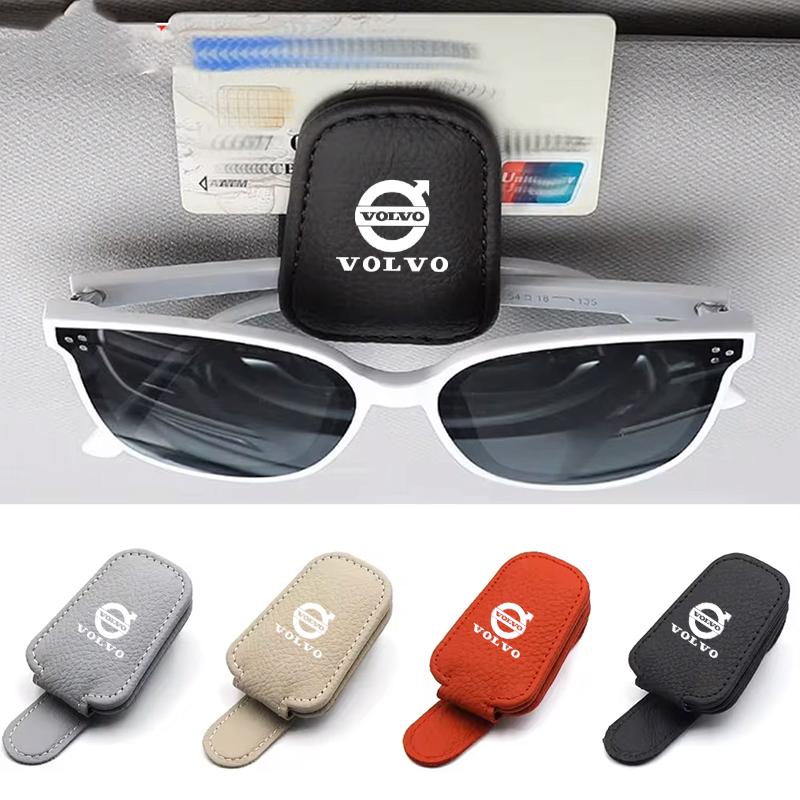 Car Sun Visor Magnetic Leather Sunglasses Clip For Volvo XC90 XC60 V50 S60 V70 V60 V40 S90 olestar AWD XC40 S80 T6 V90