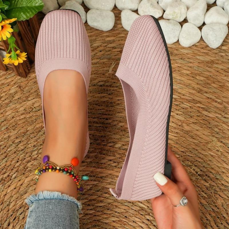 Women's Plus Size Round Toe Slip-On Knit Flats, Low Cut Casual Everyday Shoes