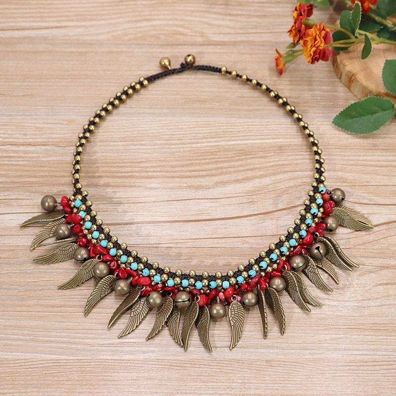 Bohemian Angel Wings Female Vintage Short Necklace Wings Fringed Bells Collarbone Chain Vacation Ornament