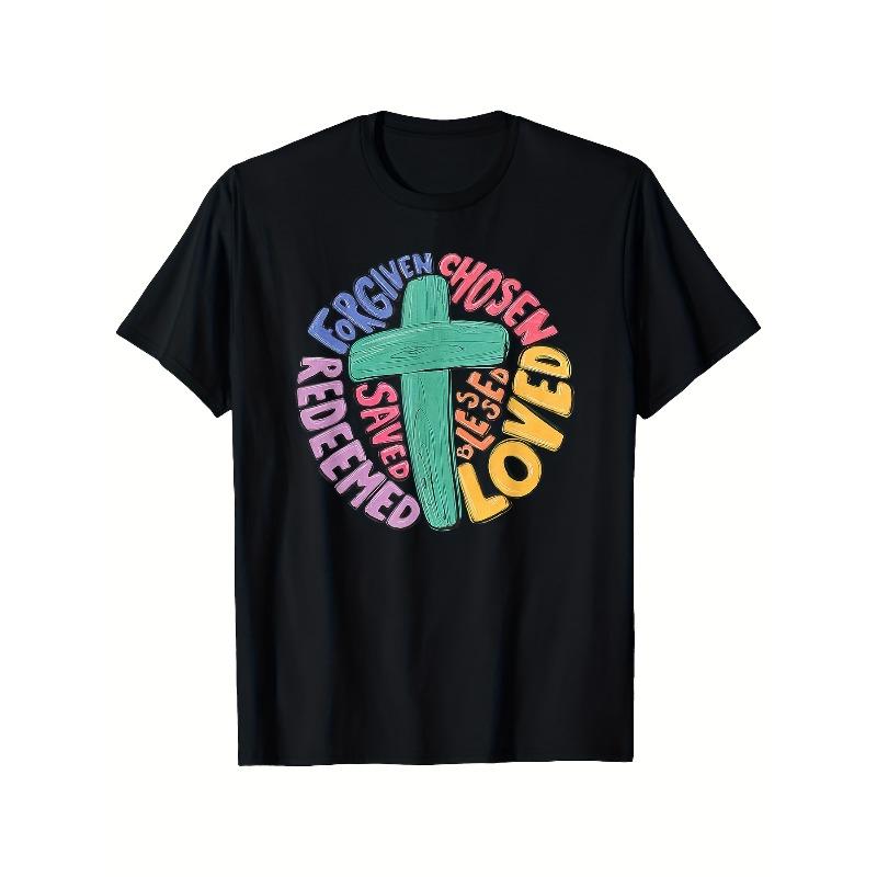 

T-Shirt - FORGIVEN Saved Loved Religious Graphic Tee - Black Church Apparel - Soft Cotton Crewneck Shirt for Men-Easter Easter Gifts-Machine Washable S чёрный