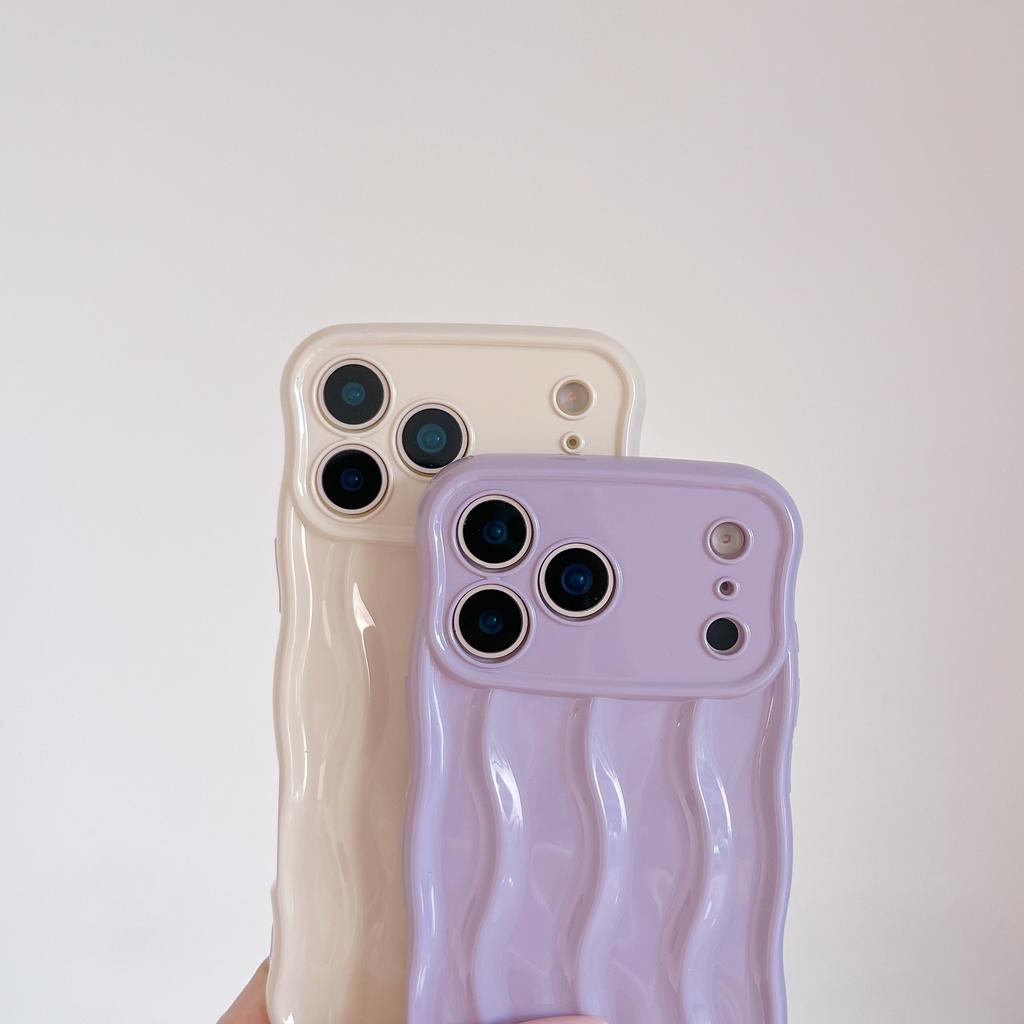 Simple solid color three-dimensional wave case, suitable for iPhone17Pro max Apple 16 mobile phone case 14/15 lanyard case