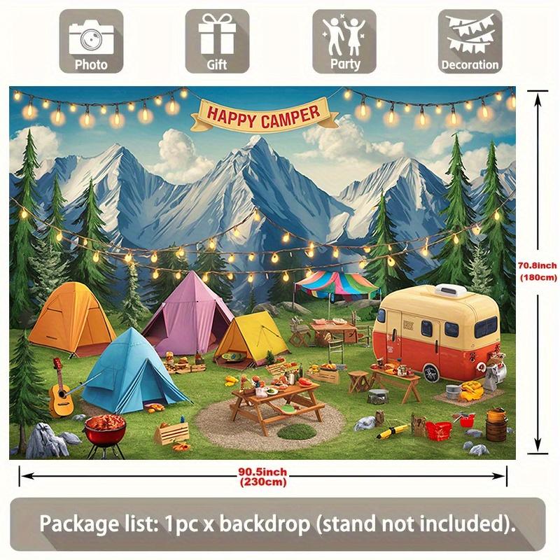 1pc Happy Camping Campsite Party Banner, Polyester, With Room Decorations, Home Decorations, Wall Decorations