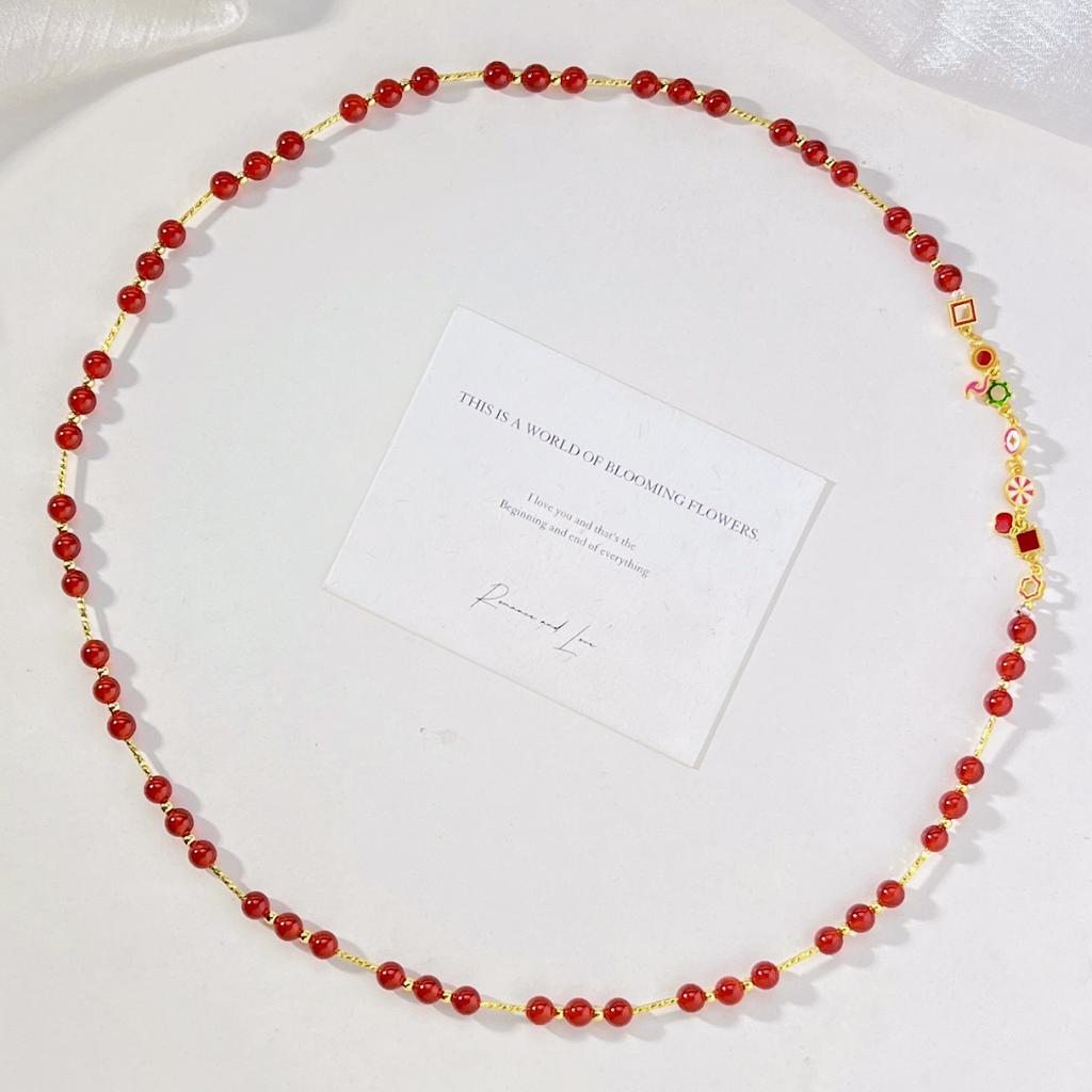 Vintage High-Quality Ice-Permeable Pigeon Blood Red Natural Chalcedony Agate Sweater Chain Necklace