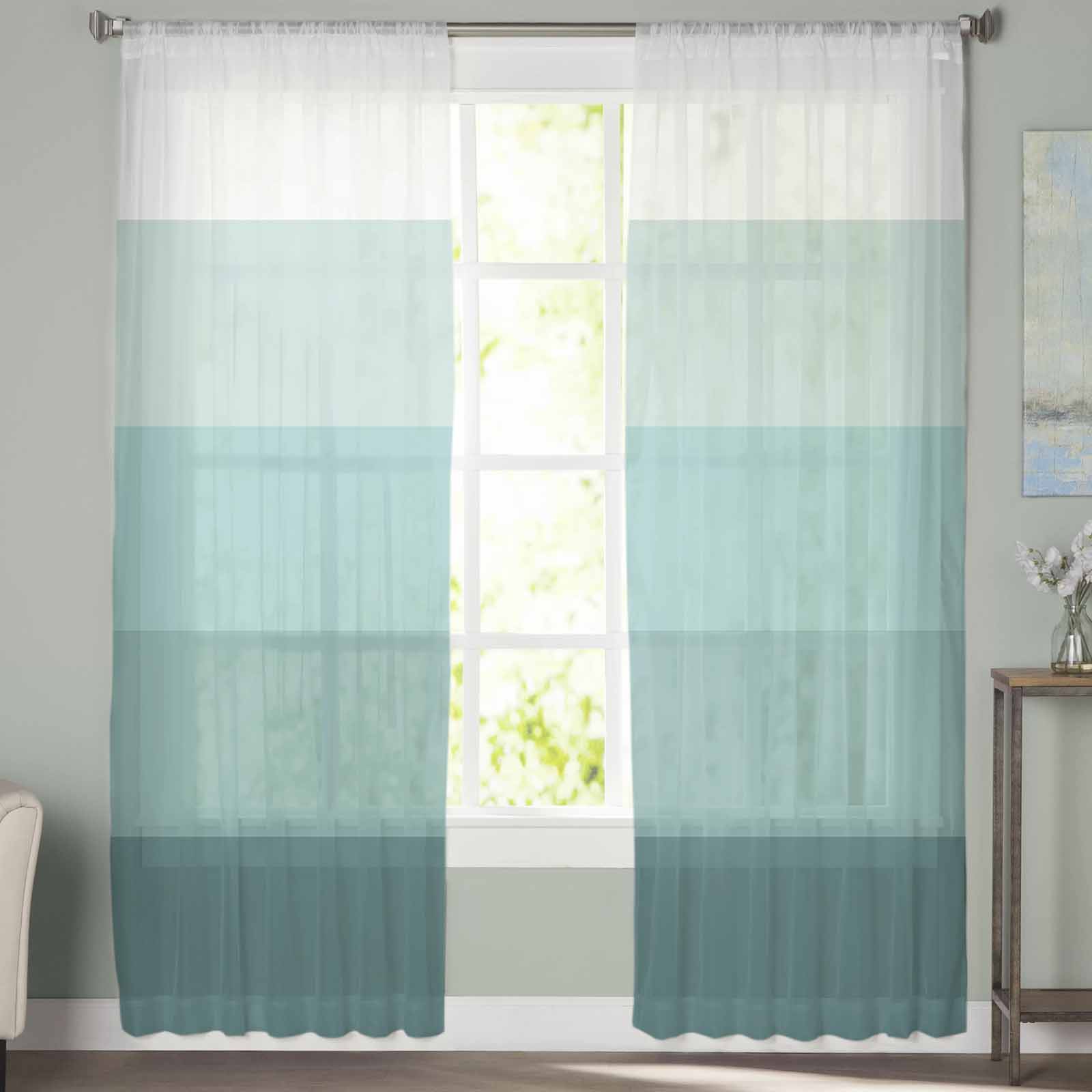 Полосатые минималистичные легкие тюлевые шторы для зеленых окон с водяной уткой — фото 3