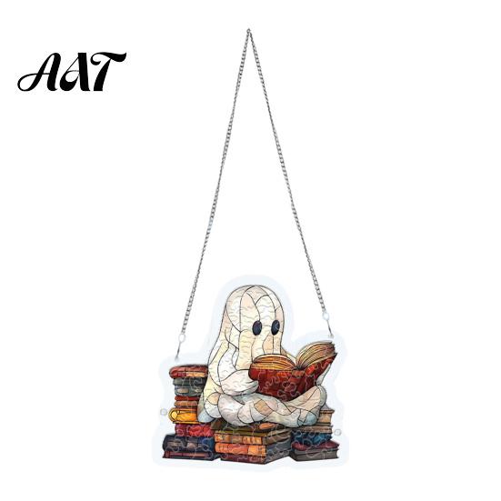 Indoor Outdoor Holiday Decoration Halloween Ghost Acrylic Puzzle Suncatcher, Colorful Window Hanging Ornament, Stained Autumn Harvest Home Decor