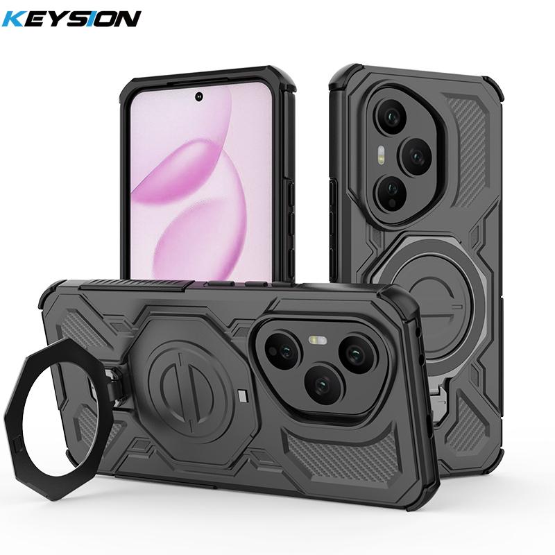 KEYSION Shockproof Magnetic Case for HONOR 400 Pro 5G Upright Live Metal Ring Stand Phone Back Cover for Huawei Honor 400 5G