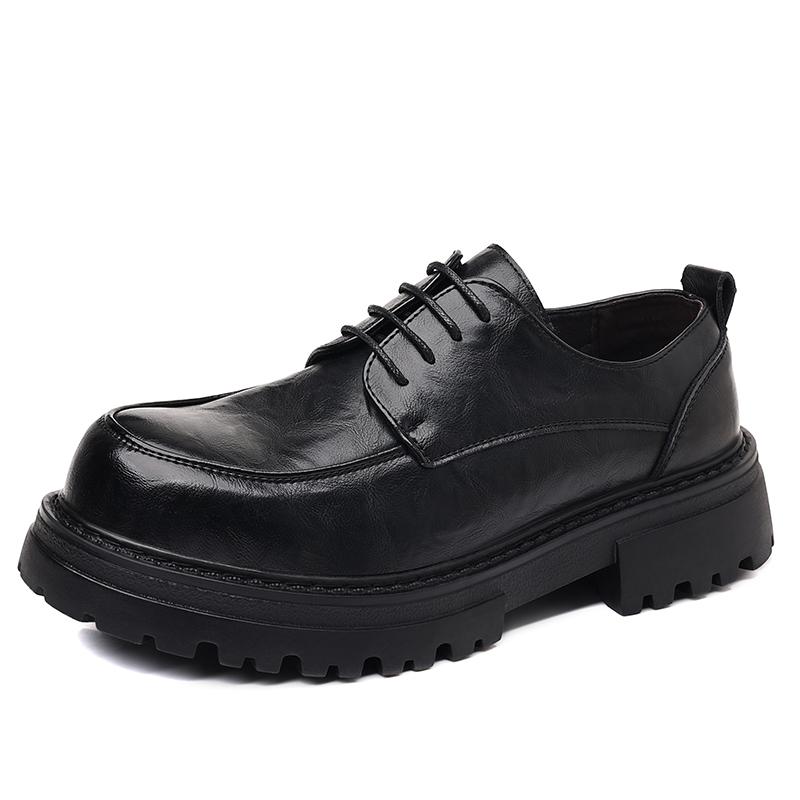 Fashion Black Thick Soled Leather Shoes Classic Retro Versatile Style Outdoor Leisure Party Daily Business Dress Office Adult Shoes