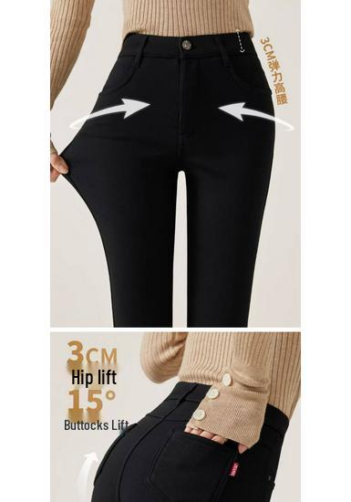 Women's Black High-Waisted Fleece-Lined Leggings, 2025 Winter Style, Thick, Elastic, Slim-Fit