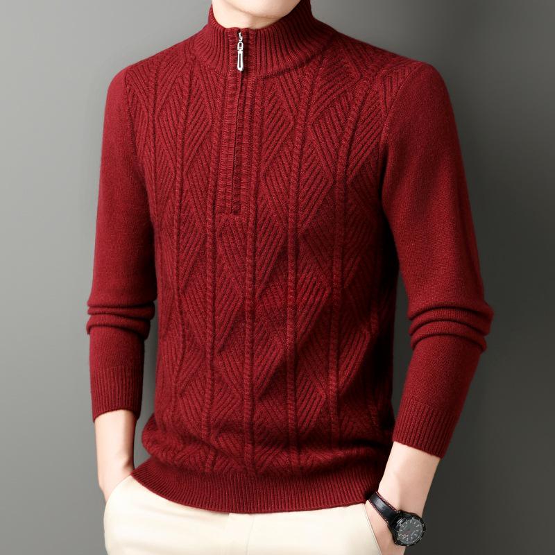 Men's High-End Half-Zip Winter Sweater - Thickened, Warm, Business Casual Pullover Knitwear