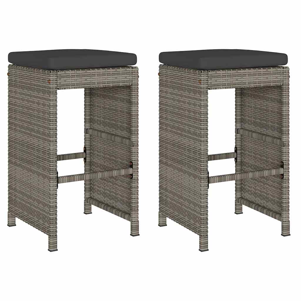 Garden Bar Stool with Cushions 2 pcs Grey Poly Rattan