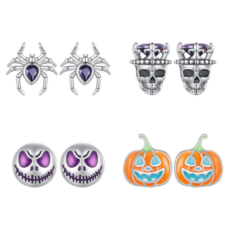 Halloween Pumpkin Skull Earrings Gothic Style Studs Men Women