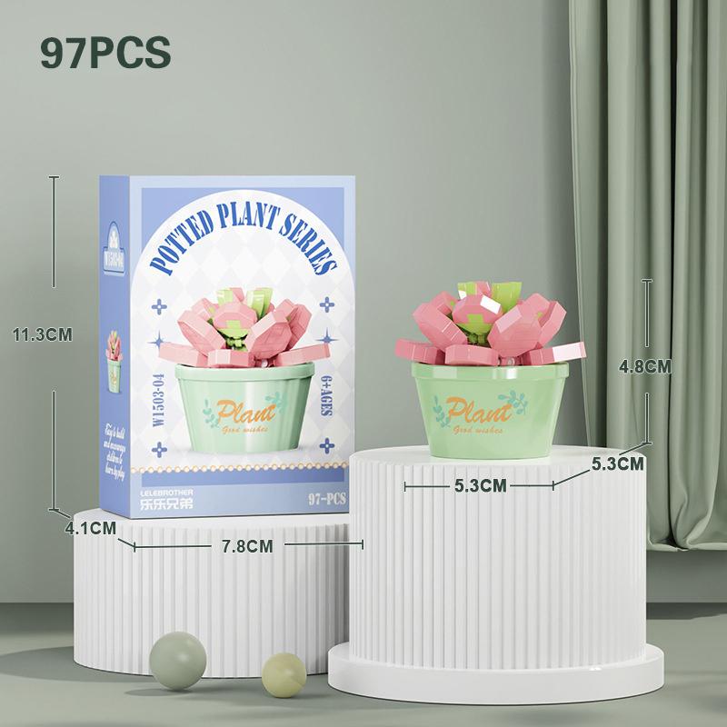 Flower Succulent Potted Model Building Block Diy Eternal Bouquet Home Desk Plant Decor Brick Girl Gift Children Toy