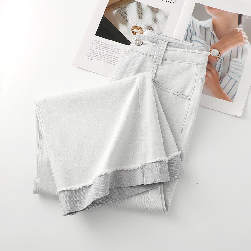 Women's Light Gray High-Waisted Wide-Leg Jeans - Slim-Fit Straight-Leg Trousers for Spring/Summer 2025.