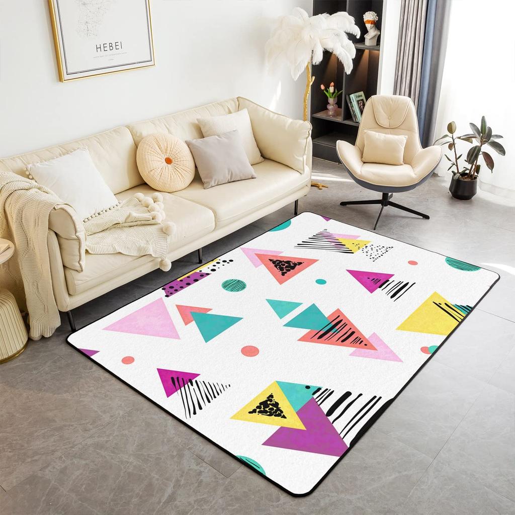 Memphis Area Rug, Hipster Retro Doormat, 80s 90s Hip Hop Funky Colorful Pop Art Inspired Carpet for Playroom Geometric Floor Mat