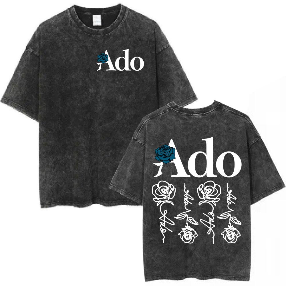 Ado Red Rose 2025 World Tour Hibana Vintage Washed T Shirts Men Women Fashion Harajuku T-shirt High Quality 100% Cotton T-shirts