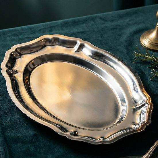 Nordic Light Luxury Oval 304 Stainless Steel Tray for Tea, Fruit, Cake, Cheese, & Dessert