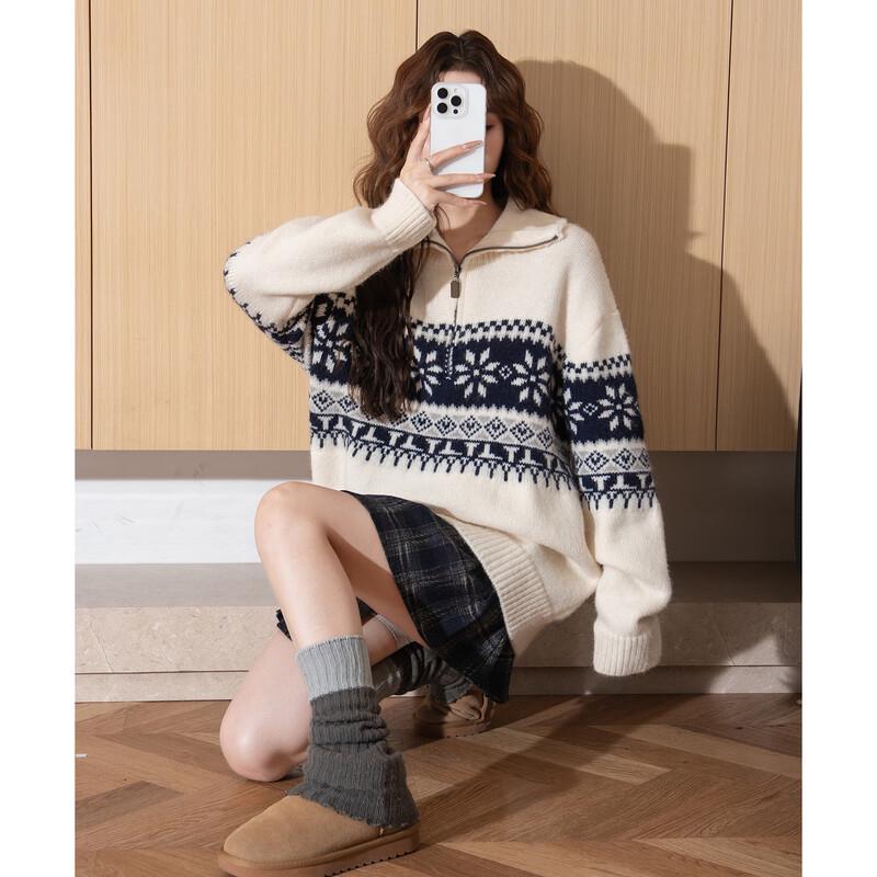 TonLion Women's Fair Isle Half-Zip Sweater