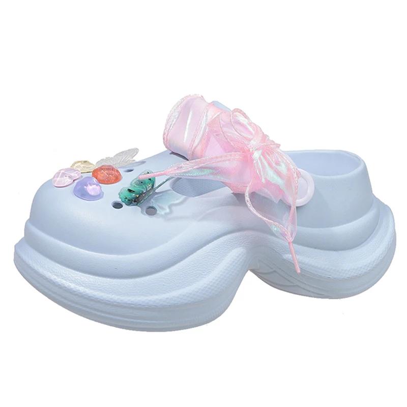 Fashion Colourful Butterfly Eva Clogs Shoes for Women Summer Laser Ribbon Wedge Sandals Woman Fashion Soft Thick Sole Slippers Female