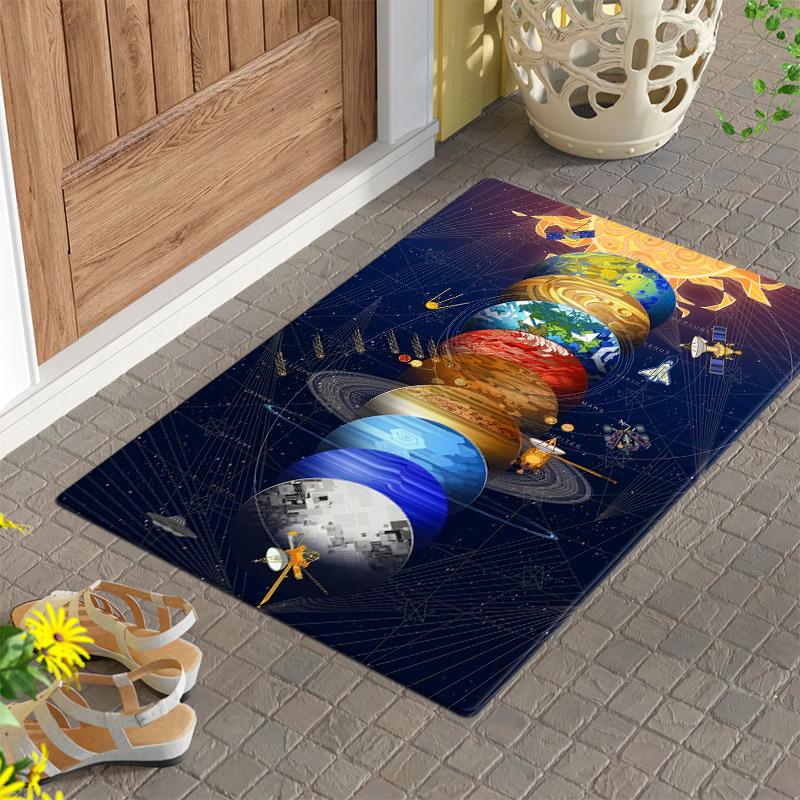 3D Planets Space Theme Floor Mat Doormat Super Soft Flannel Surface with Latex Backing Cartoon Absorbent Bathroom Rug Toilet Mat Entrance