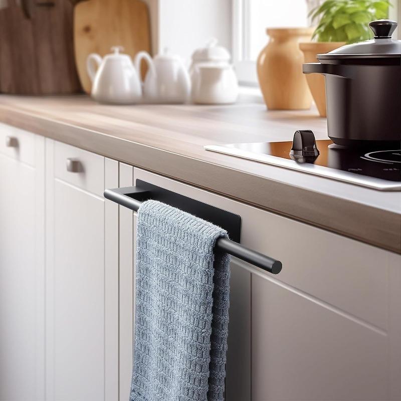 Bathroom Towel Racks No Drill Double Adhesive Towel Bar Stainless Steel Matte Black Towel Holder for Bathroom Kitchen