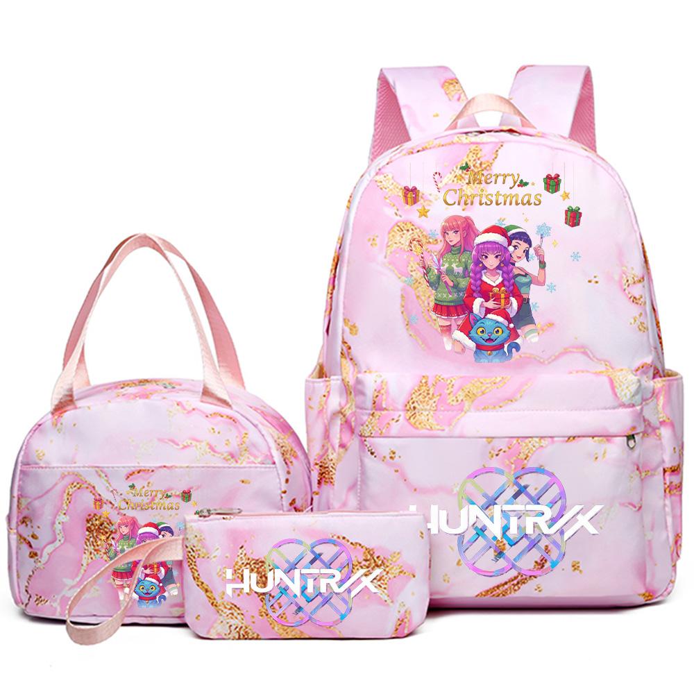 3Pcs/set Christmas Kpop Printed Backpack Handbag Pencil Case for Teenager Student Girl Boy Bookbag Schoolbag Women Large Capacity Travel Bag Kid Gift