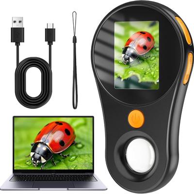 2MP Mini Digital Microscope, 500X Pocket Microscope for Kids, 3-Level LED Lights, 600mAH Rechargeable Compatible with Windows Mac OS